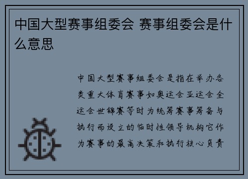 中国大型赛事组委会 赛事组委会是什么意思